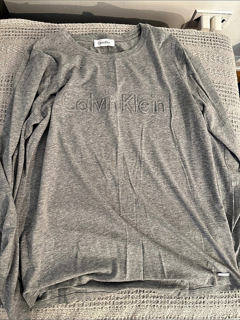 Calvin Klein Gray Logo Long Sleeve Top Like New